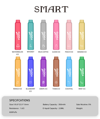 YUOTO Smart 600 Puffs Vape 2ML E Juice Capacity With 12 Flavors
