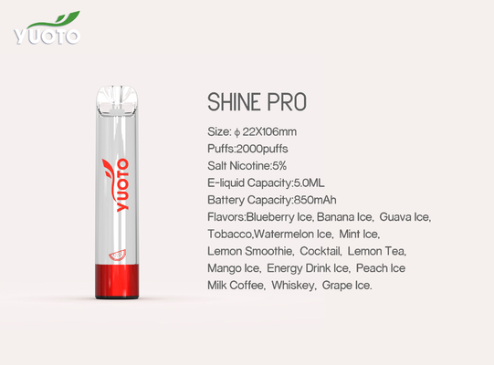 Disposable Pod Yuoto Shine Pro 2000 Puffs 5ML E Juice Capacity 850mAh Battery