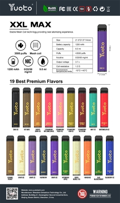 ODM Yuoto 3500 Puffs Vape Bar 16 Mixed Flavor ROHS 1200mAh Battery 9ml E Juice