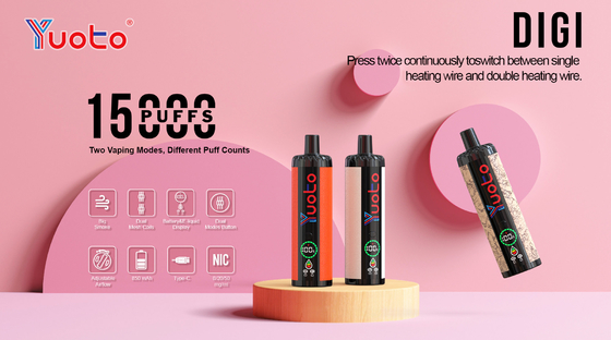 Yuoto DIGI 15000 Puffs Daul Mesh Coil Vape LED Screen Battery Fuellevel