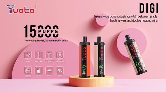 Disposable Vape Plastic AL 850mAh  15000 puffs Adjustable Airflow 23 Flavors DualMesh Coil