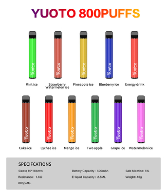 Yuoto Plus 7W-12W Disposable E Cig Vape 100% Original 800 Puff 3.5V