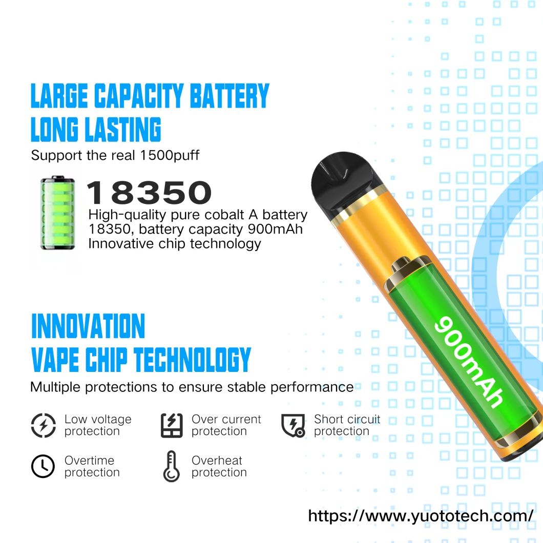 100% Original 1500 Puffs Yuoto Electronic Cigarettes 900mAh 5ml Disposable Pre-Filledfactory Wholesale E Cig Vaporizer 2% 5% Nicotine Free Vape Pen Pod