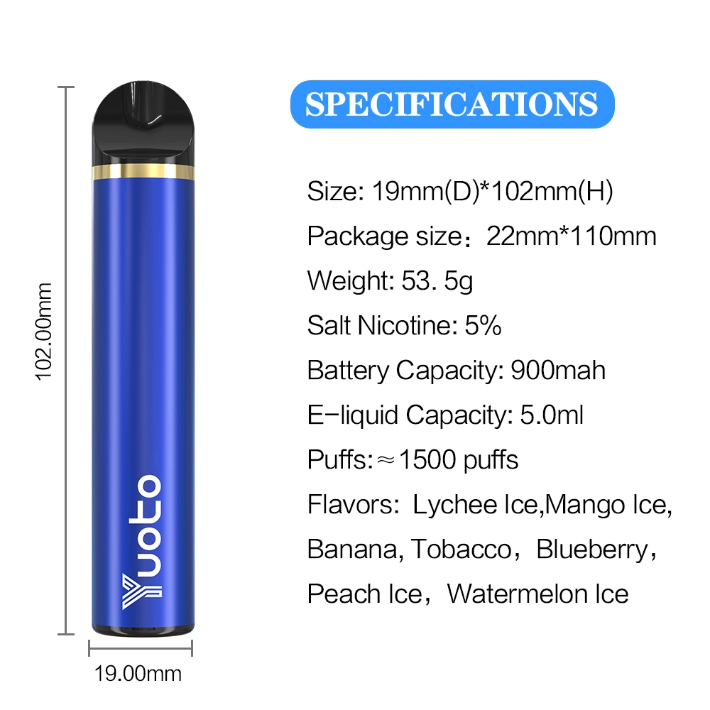 100% Original 1500 Puffs Yuoto Electronic Cigarettes 900mAh 5ml Disposable Pre-Filledfactory Wholesale E Cig Vaporizer 2% 5% Nicotine Free Vape Pen Pod