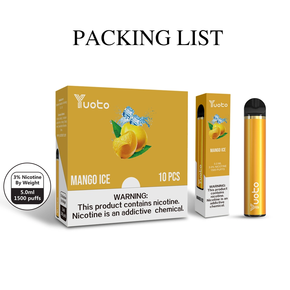 100% Original 1500 Puffs Yuoto Electronic Cigarettes 900mAh 5ml Disposable Pre-Filledfactory Wholesale E Cig Vaporizer 2% 5% Nicotine Free Vape Pen Pod