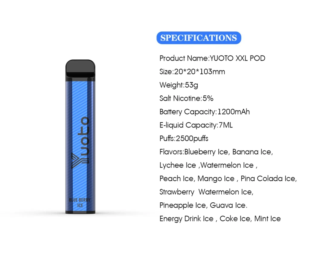Wholesale Yuoto XXL 2500puffs Disposable Vape Pen Atomizer Vapeshisha Electronic Hookah Puff Plus Disposable Pod